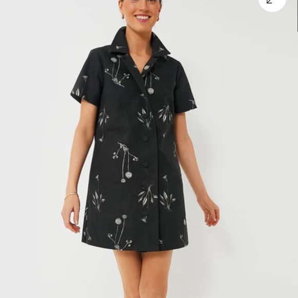 Tuckernuck Dresses & Skirts - Tuckernuck Black Short-Sleeve A-Line Dress with White Floral Print